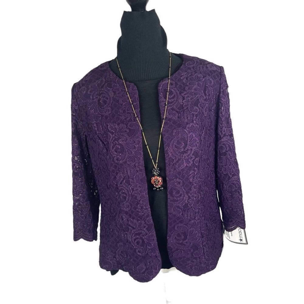 Alex Evenings Embellished 3/4 Sleeve Square Neck‎ Jacquard ONE PIECE Jacket